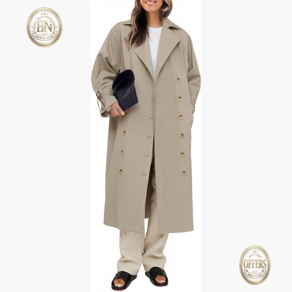 Long Double Breasted Trench Coat Oversized Windproof 100% Polyester